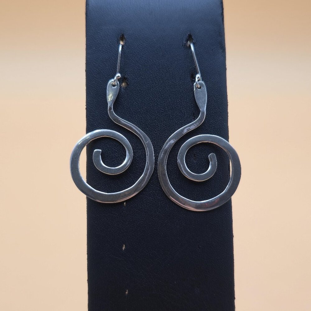 Sterling Silver Large Handmade Swirl Dangle Earrings B678